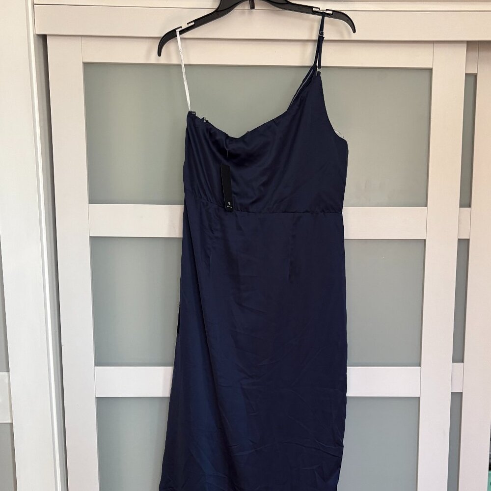 LULUS Navy blue cocktail  Rhema Navy Satin Midi Dress sz XL Sleeveless NEW - Picture 2 of 5